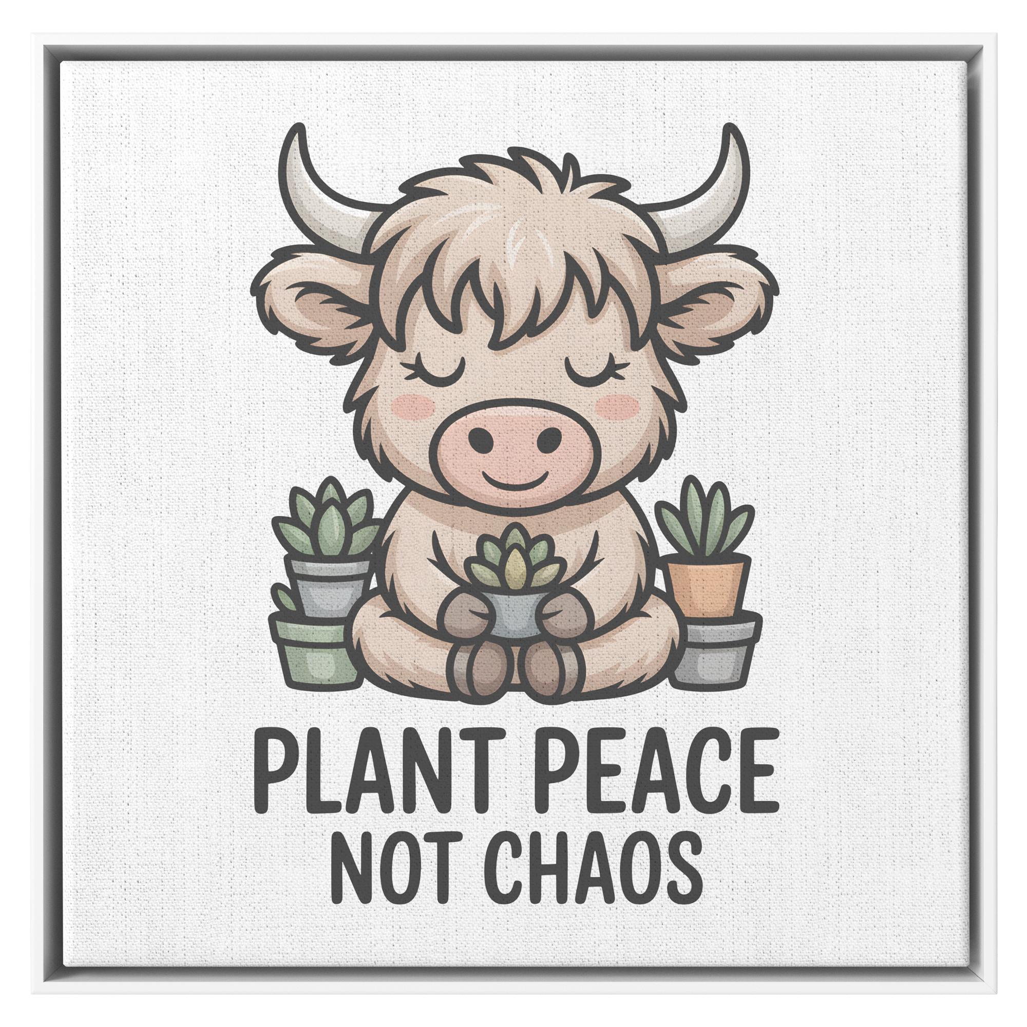 Fluffy Highland Cow Plant Art Wall Decor, Cute Animal Canvas Art, Peaceful Home Decor, Inspirational Nursery Art Print, Farmhouse Wall Art
