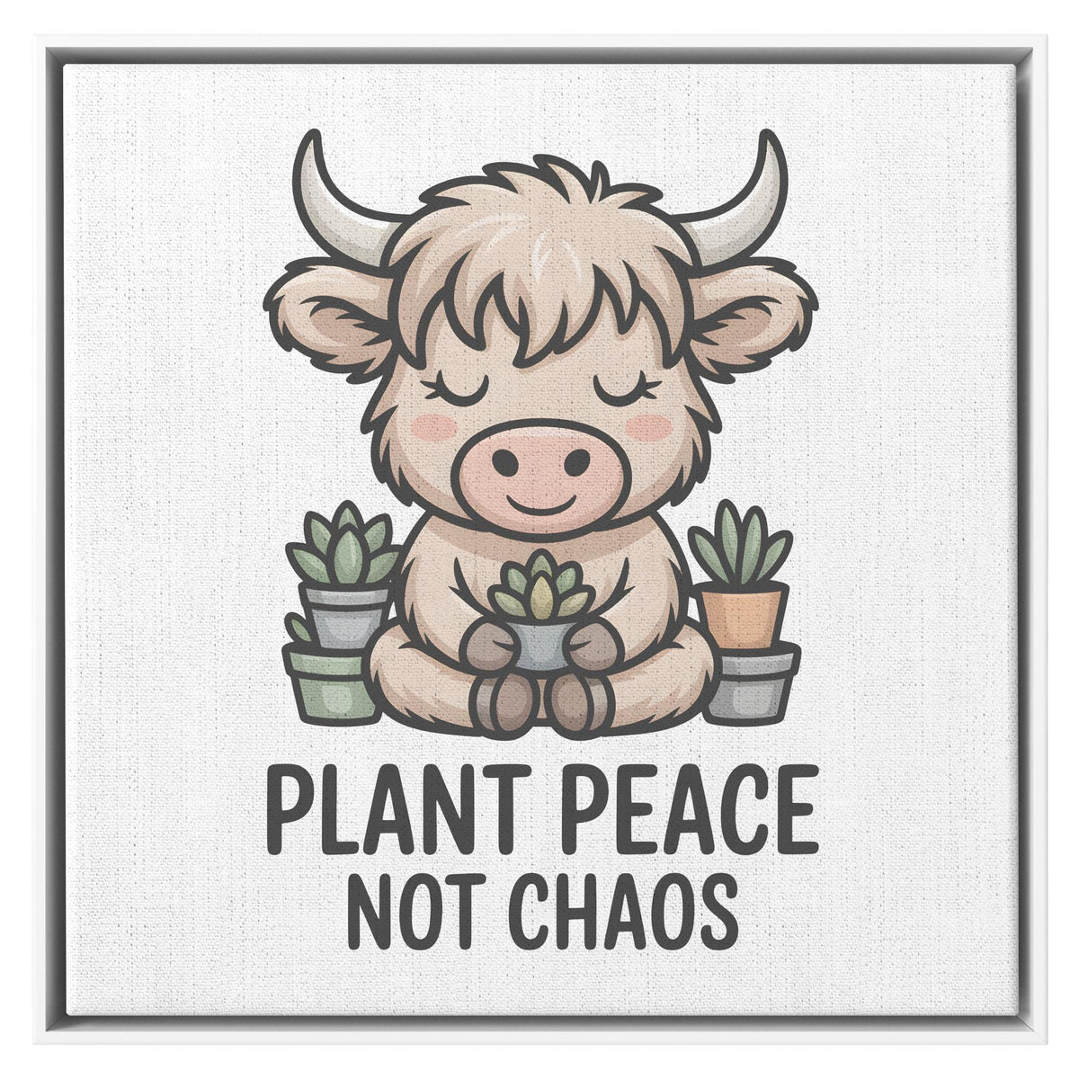 Fluffy Highland Cow Plant Art Wall Decor, Cute Animal Canvas Art, Peaceful Home Decor, Inspirational Nursery Art Print, Farmhouse Wall Art