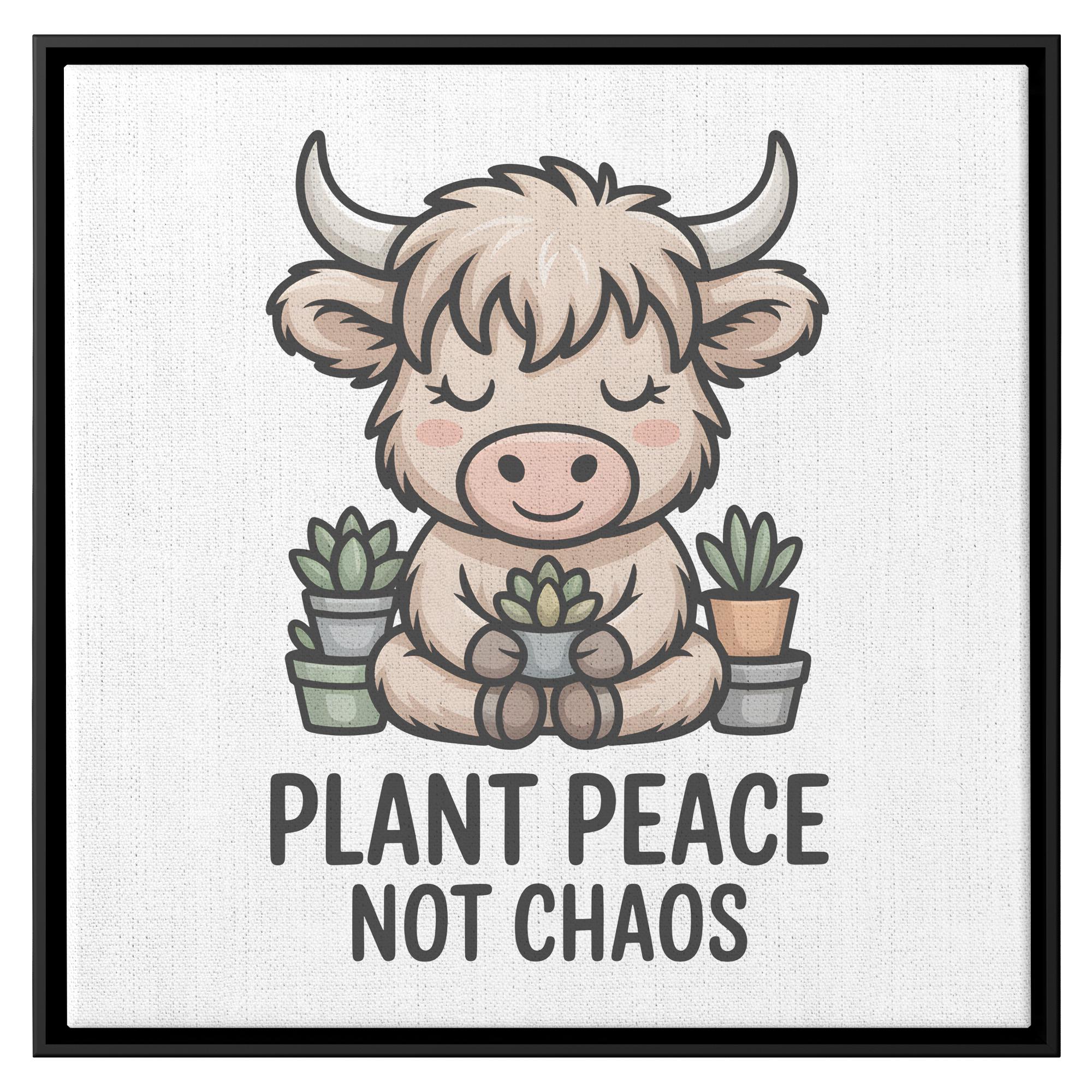 Fluffy Highland Cow Plant Art Wall Decor, Cute Animal Canvas Art, Peaceful Home Decor, Inspirational Nursery Art Print, Farmhouse Wall Art