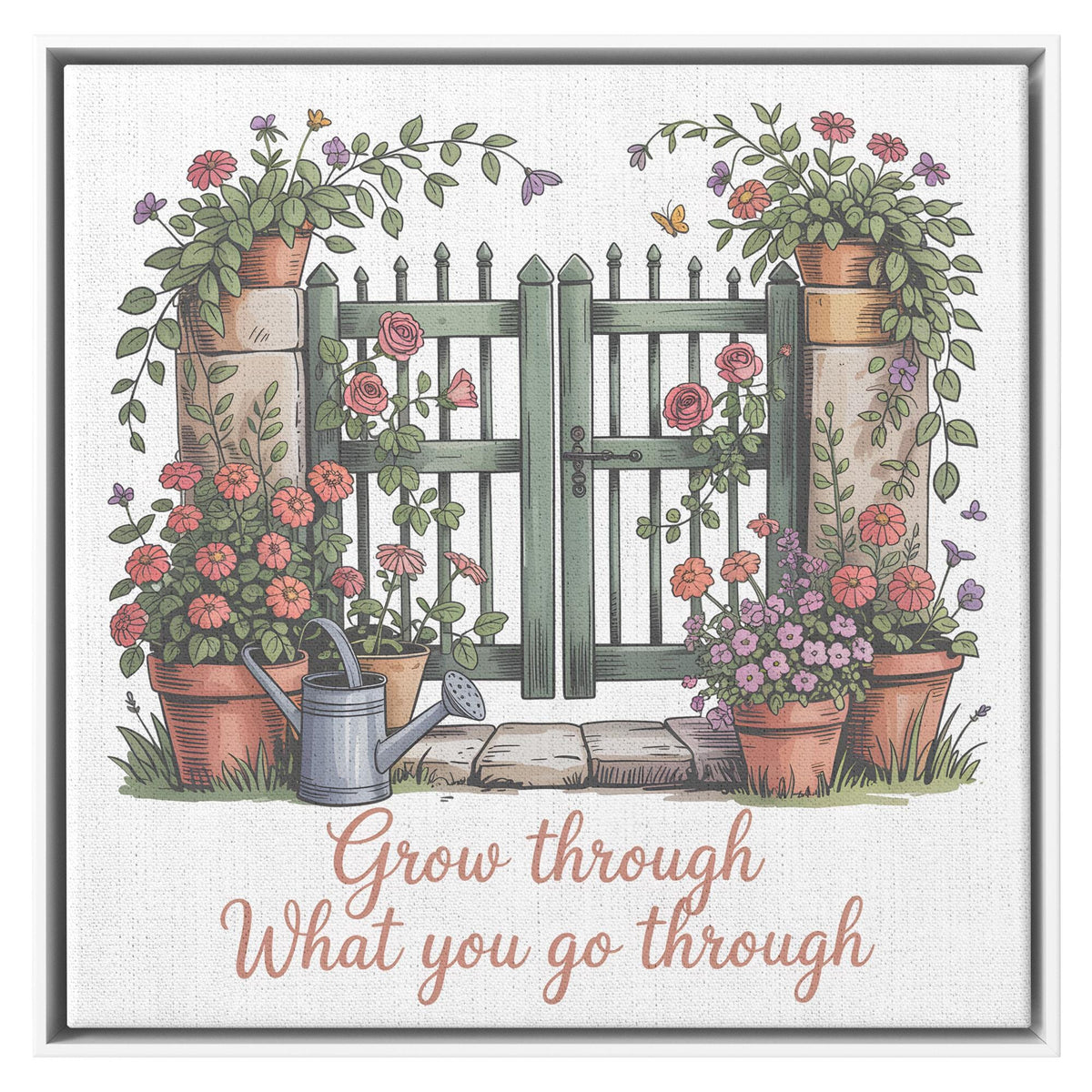 Garden Canvas Wall Art, Inspirational Quote Decor, Floral Gate Print, Nature Lover Gift, Home Office Decoration, Motivational Art Piece