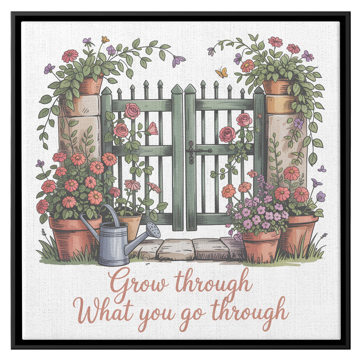 Garden Canvas Wall Art, Inspirational Quote Decor, Floral Gate Print, Nature Lover Gift, Home Office Decoration, Motivational Art Piece