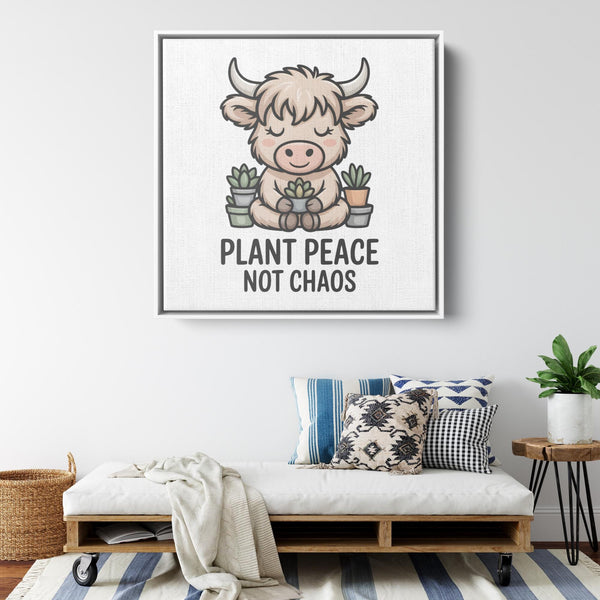 Fluffy Highland Cow Plant Art Wall Decor, Cute Animal Canvas Art, Peaceful Home Decor, Inspirational Nursery Art Print, Farmhouse Wall Art