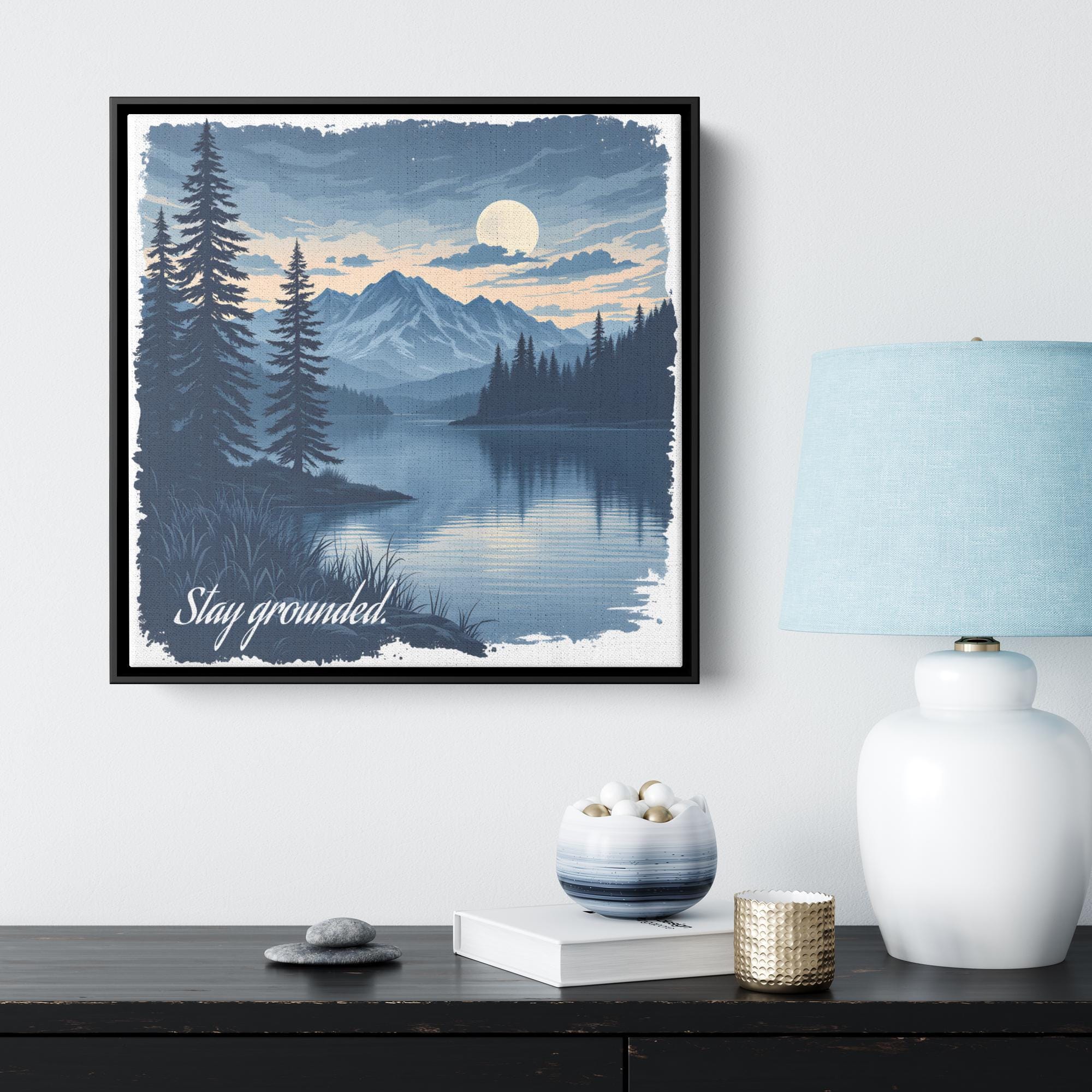 Mountain Landscape Canvas Art, Moonlit Lake Wall Decor, Nature Wall Art, Rustic Home Decor, Ready to Hang, Gift for Nature Lovers