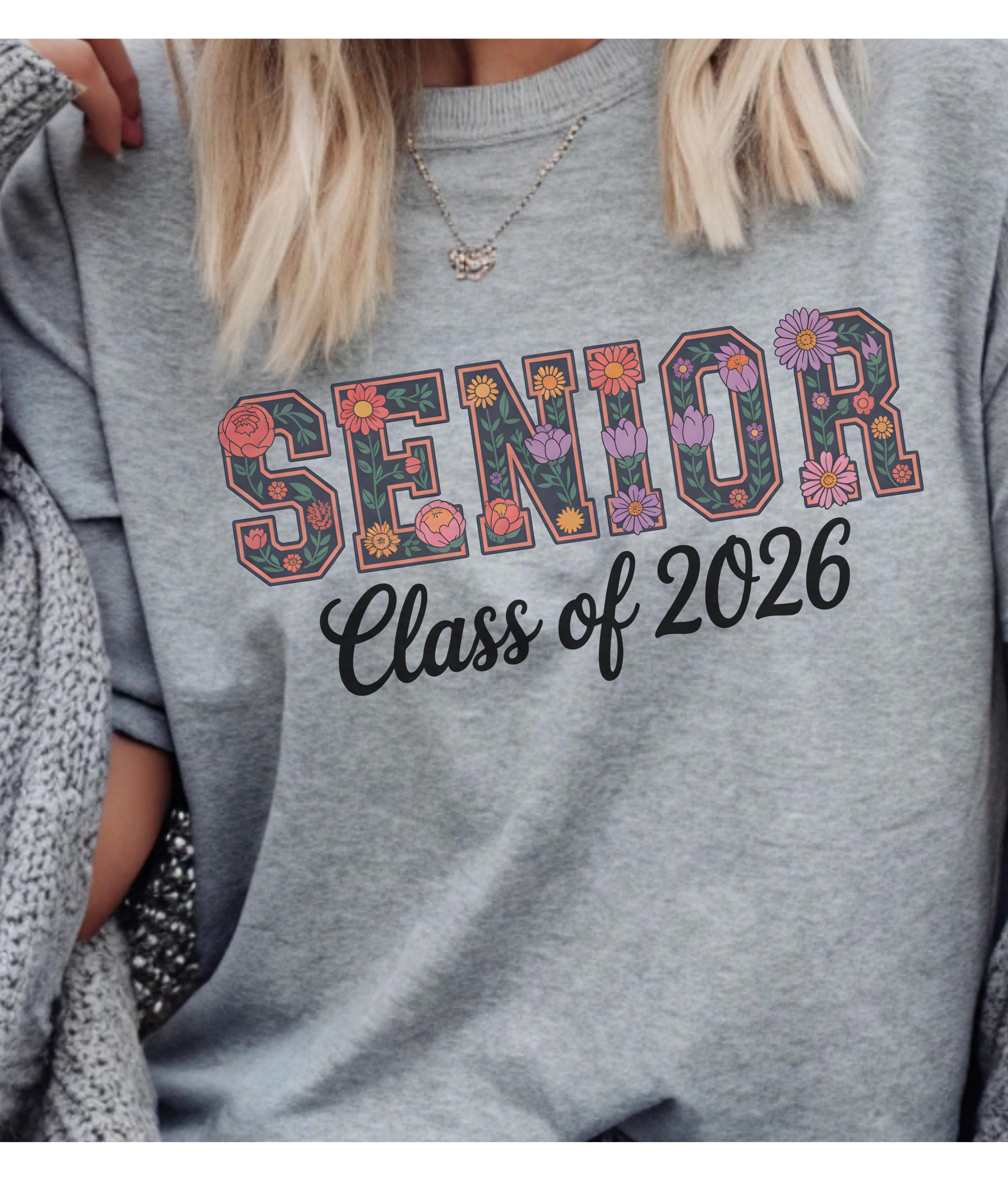 Senior Class of 2026 Shirt | Floral Senior Tee | Cute Graduation Shirt | High School Senior Gift | Flower Letter Shirt | Heavy Cotton Tee
