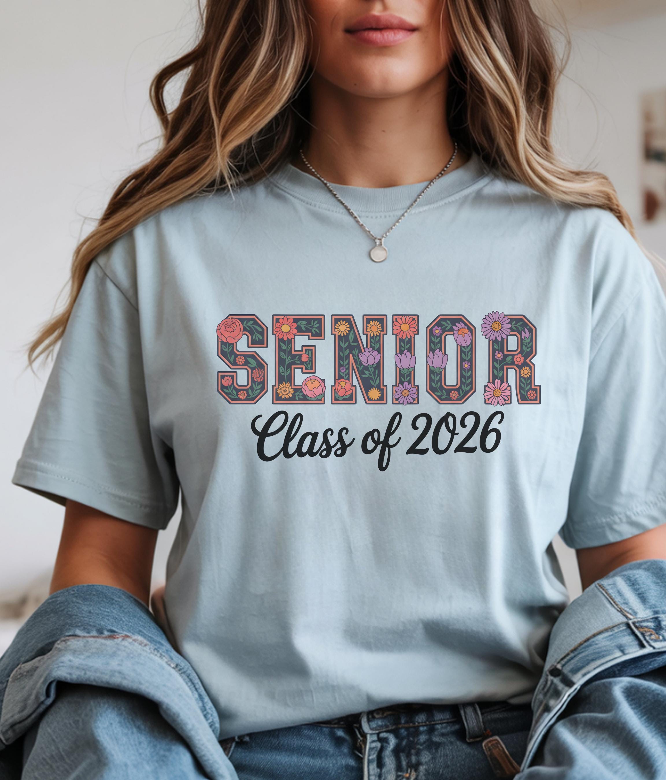 Senior Class of 2026 Shirt | Floral Senior Tee | Cute Graduation Shirt | High School Senior Gift | Flower Letter Shirt | Heavy Cotton Tee