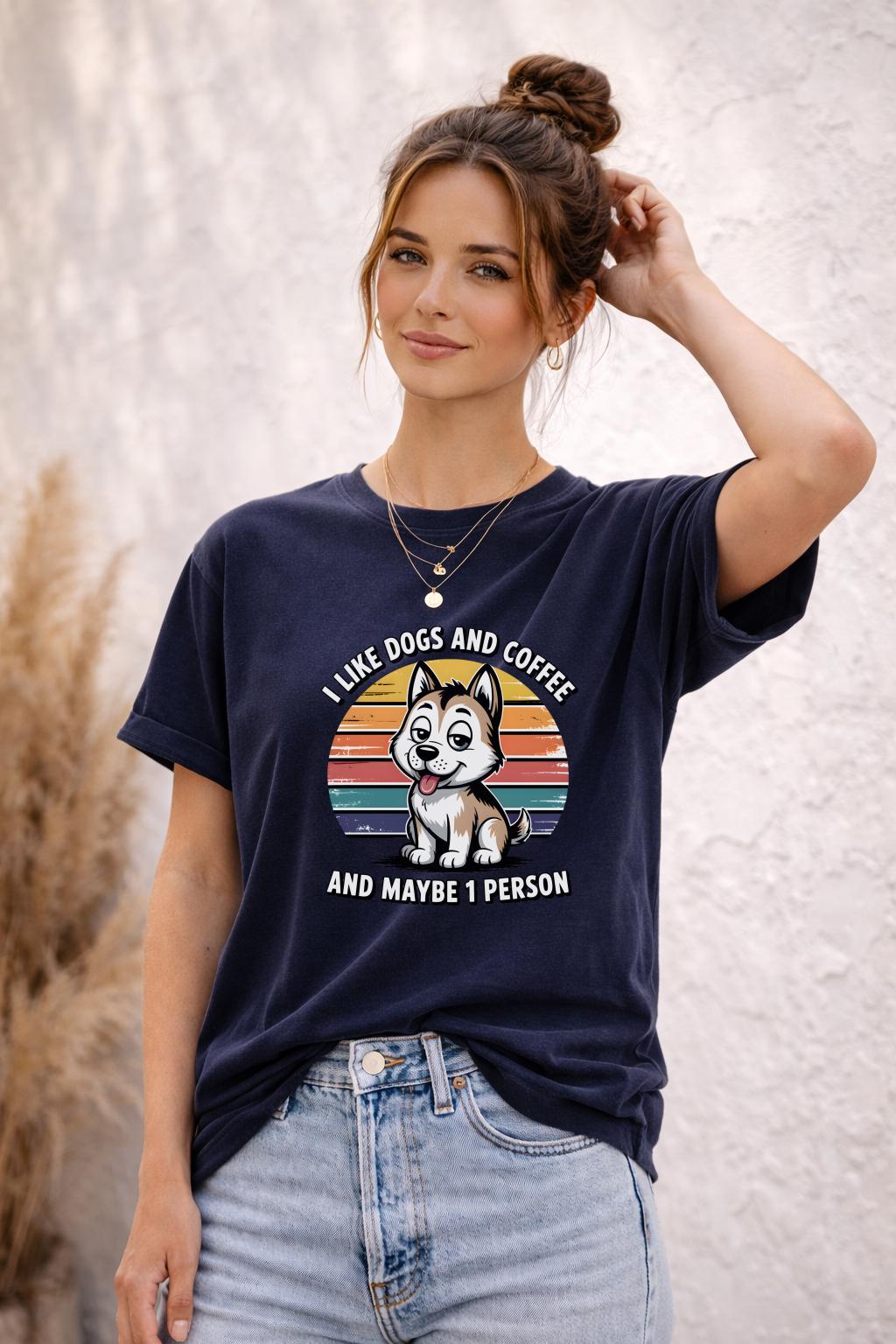 I Like Dogs and Coffee T-Shirt | Funny Dog Lover Tee | Comfort Colors Graphic Shirt | Introvert Humor Top