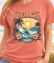 Beach Life T-Shirt | Vintage Sunset Ocean Graphic Tee | Coastal Summer Shirt | Unisex Beach Vibes Tee