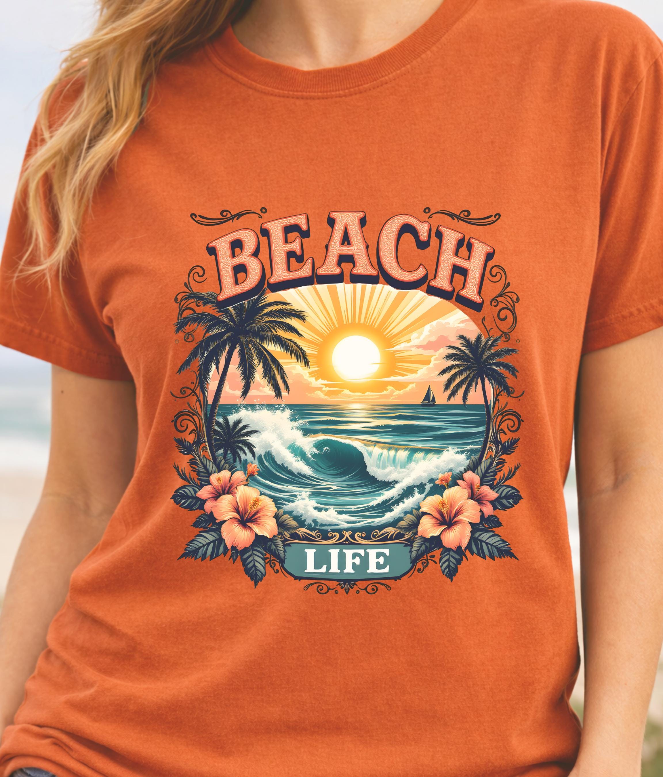 Beach Life T-Shirt | Vintage Sunset Ocean Graphic Tee | Coastal Summer Shirt | Unisex Beach Vibes Tee