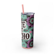 Cute But Psycho 20oz Tumbler | Gothic Aesthetic Travel Cup | Dark Romance Alt Girl Gift | Pink & Mint Skull Floral Straw Cup