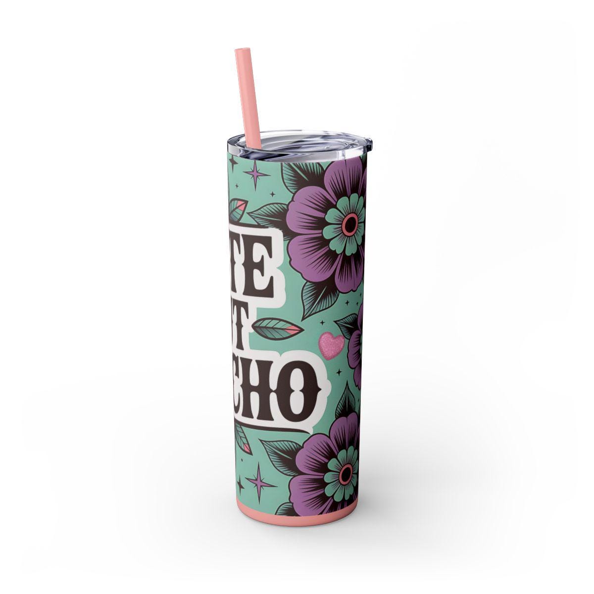 Cute But Psycho 20oz Tumbler | Gothic Aesthetic Travel Cup | Dark Romance Alt Girl Gift | Pink & Mint Skull Floral Straw Cup
