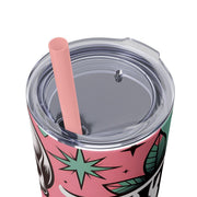 Cute But Psycho 20oz Tumbler | Gothic Aesthetic Travel Cup | Dark Romance Alt Girl Gift | Pink & Mint Skull Floral Straw Cup