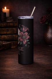 Vintage Soul Skull Tumbler – Dark Romance Floral Skeleton Cup, Gothic Roses Travel Mug, 20oz Skinny Tumbler with Straw, Moody Aesthetic Gift