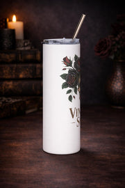 Vintage Soul Skull Tumbler – Dark Romance Floral Skeleton Cup, Gothic Roses Travel Mug, 20oz Skinny Tumbler with Straw, Moody Aesthetic Gift
