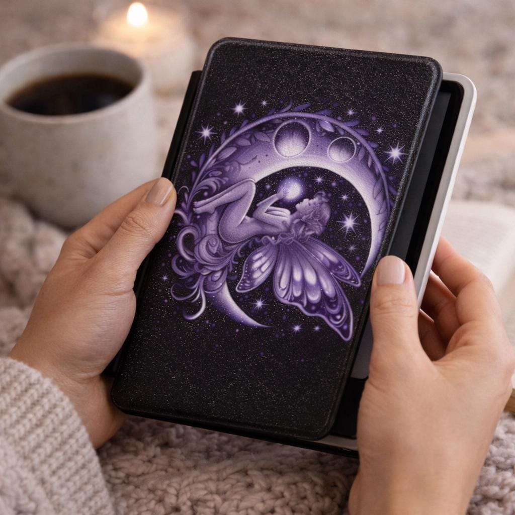 Moon Fairy Kindle Case,  Purple Celestial Ereader Cover, Paperwhite 7inch 12th Gen, Fantasy Book Lover Gift, Witchy Reader Accessory