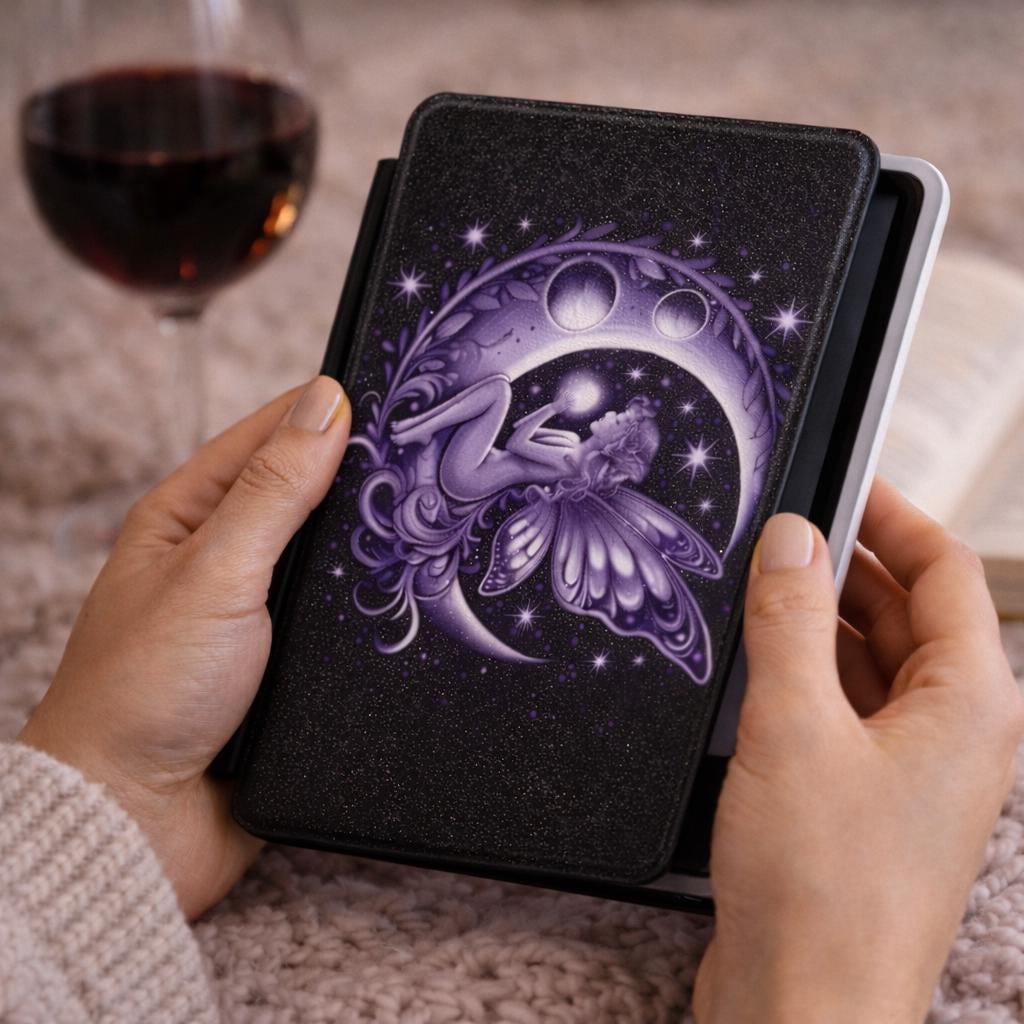 Moon Fairy Kindle Case,  Purple Celestial Ereader Cover, Paperwhite 7inch 12th Gen, Fantasy Book Lover Gift, Witchy Reader Accessory