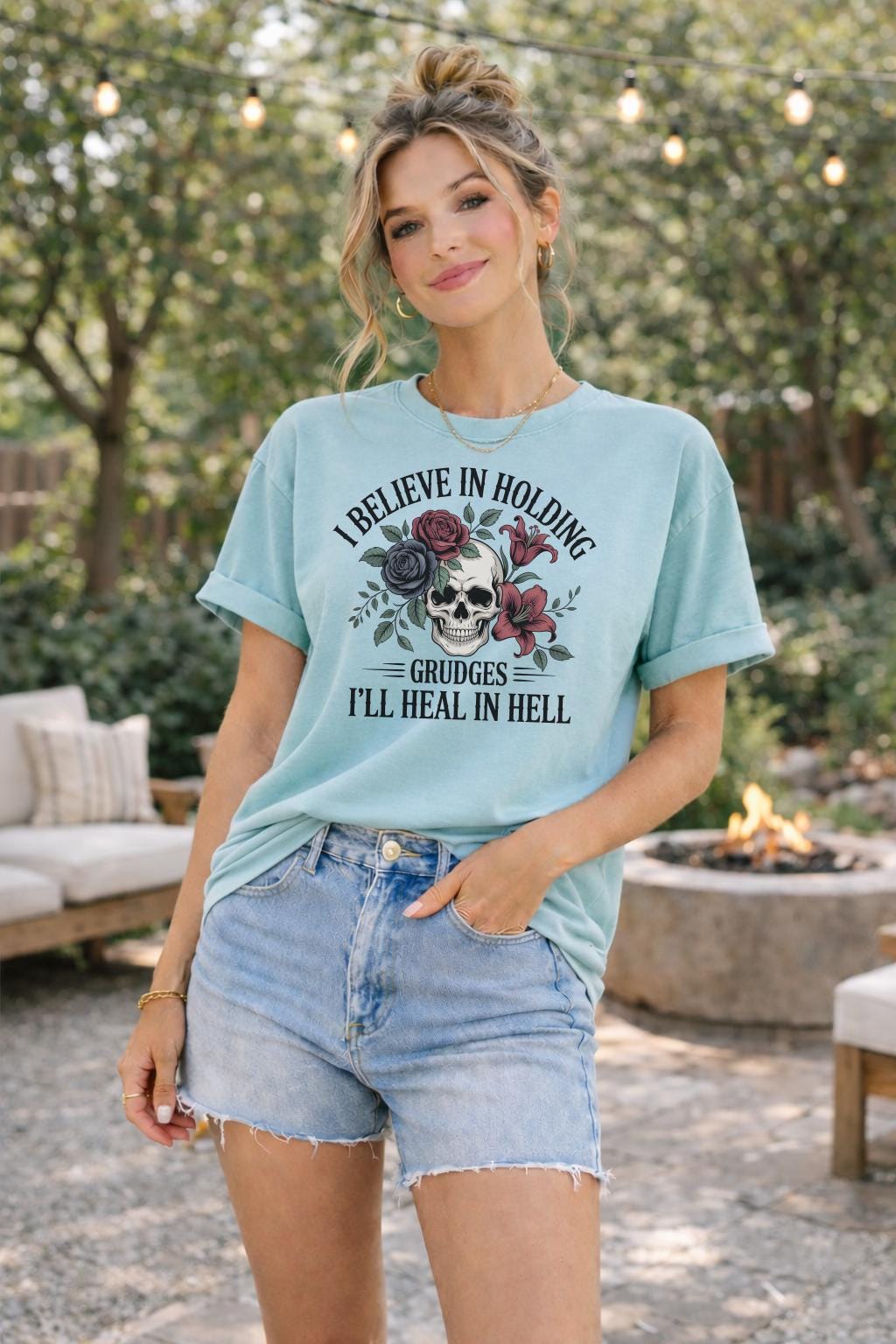 I Believe in Holding Grudges Shirt, Gothic Skull Floral Tee, Dark Humor T Shirt, Sarcastic Goth Aesthetic Top, Grunge Graphic Tee