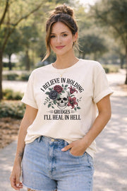 I Believe in Holding Grudges Shirt, Gothic Skull Floral Tee, Dark Humor T Shirt, Sarcastic Goth Aesthetic Top, Grunge Graphic Tee