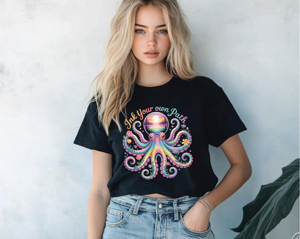Octopus tee, Ink Your Own Path graphic, kawaii ocean creature shirt, unisex fit