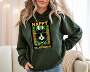 Lucky Shamrock Cat Sweatshirt, St Patrick’s Day pullover, cute 4 leaf clover graphic