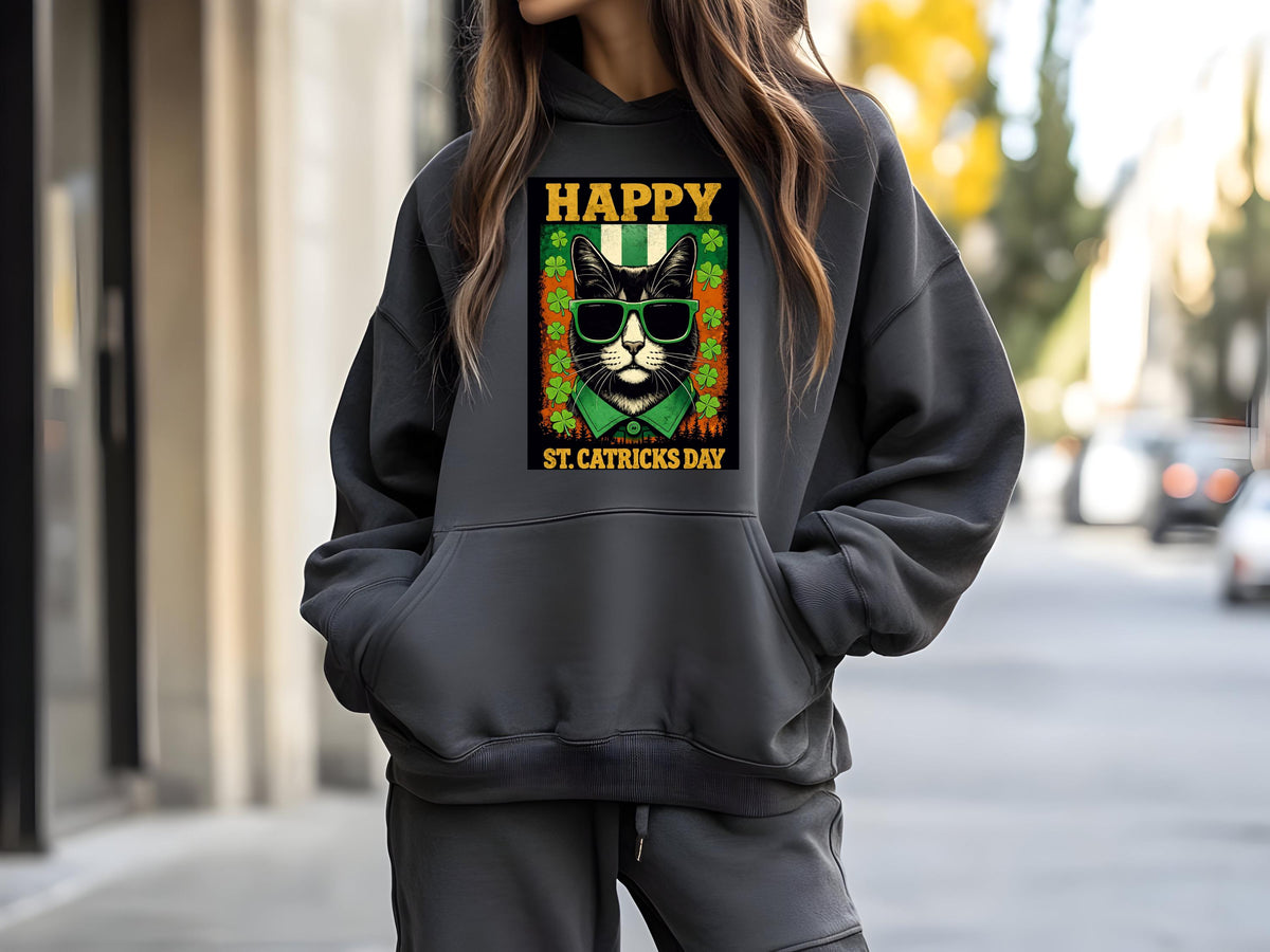 Lucky Shamrock Cat Sweatshirt, St Patrick’s Day pullover, cute 4 leaf clover graphic
