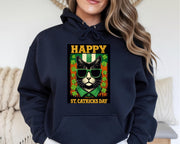Lucky Shamrock Cat Sweatshirt, St Patrick’s Day pullover, cute 4 leaf clover graphic