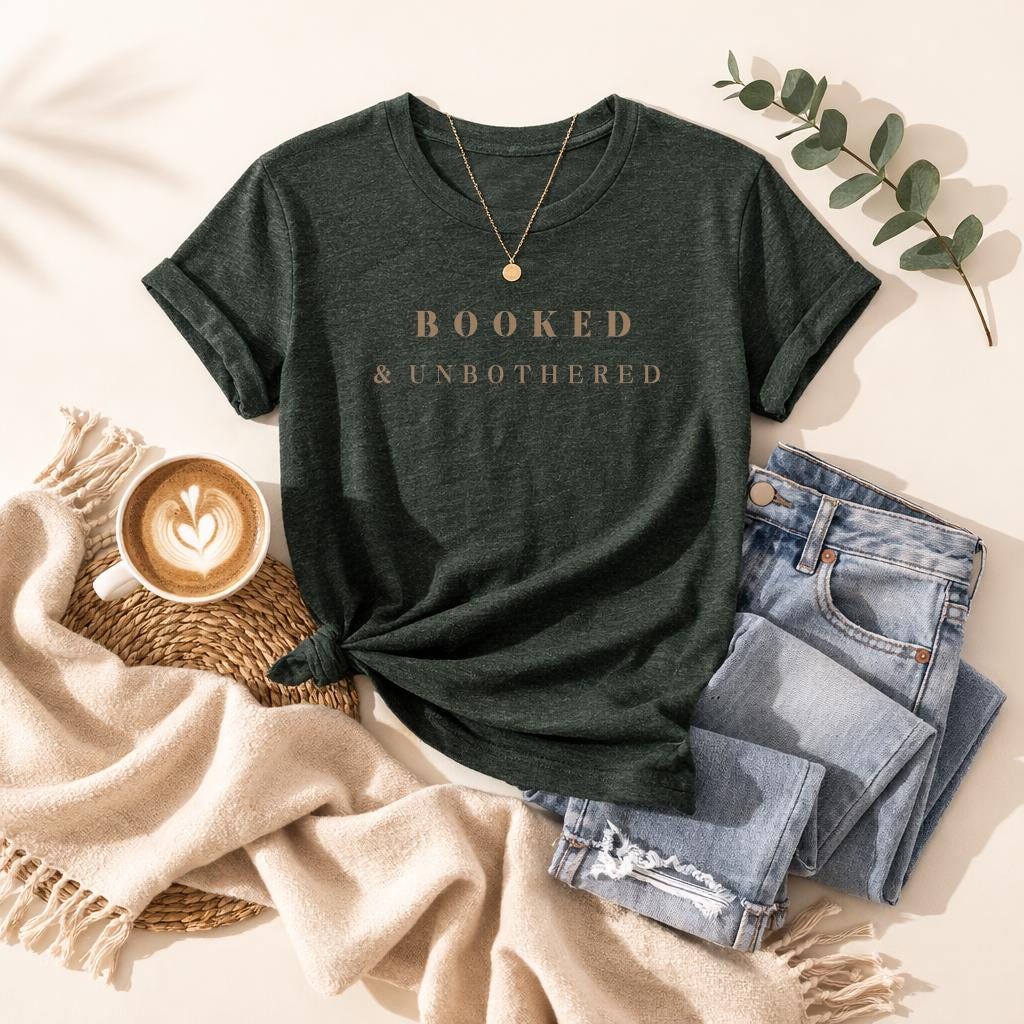 Booked and Unbothered Shirt, Bookish Aesthetic Tee, Cozy Reader Graphic T Shirt, Literary Fashion Top