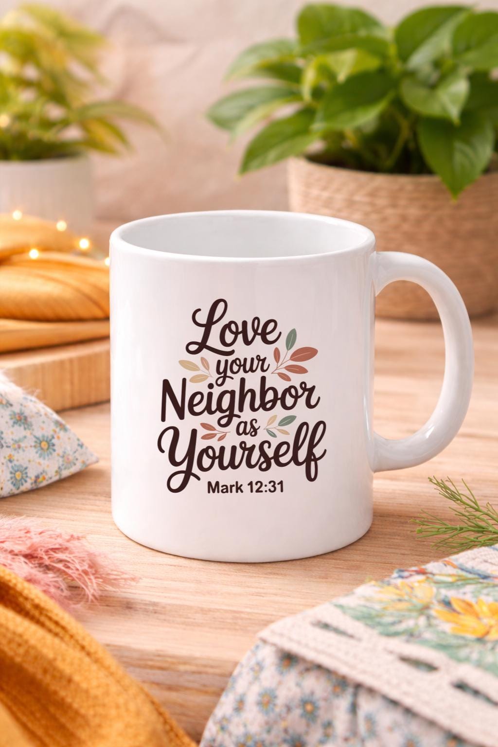 Love Your Neighbor Mug | Mark 12:31 Christian Coffee Cup | Faith Based Gift | Gen Z Christian Aesthetic | 11oz 15oz Ceramic Mug