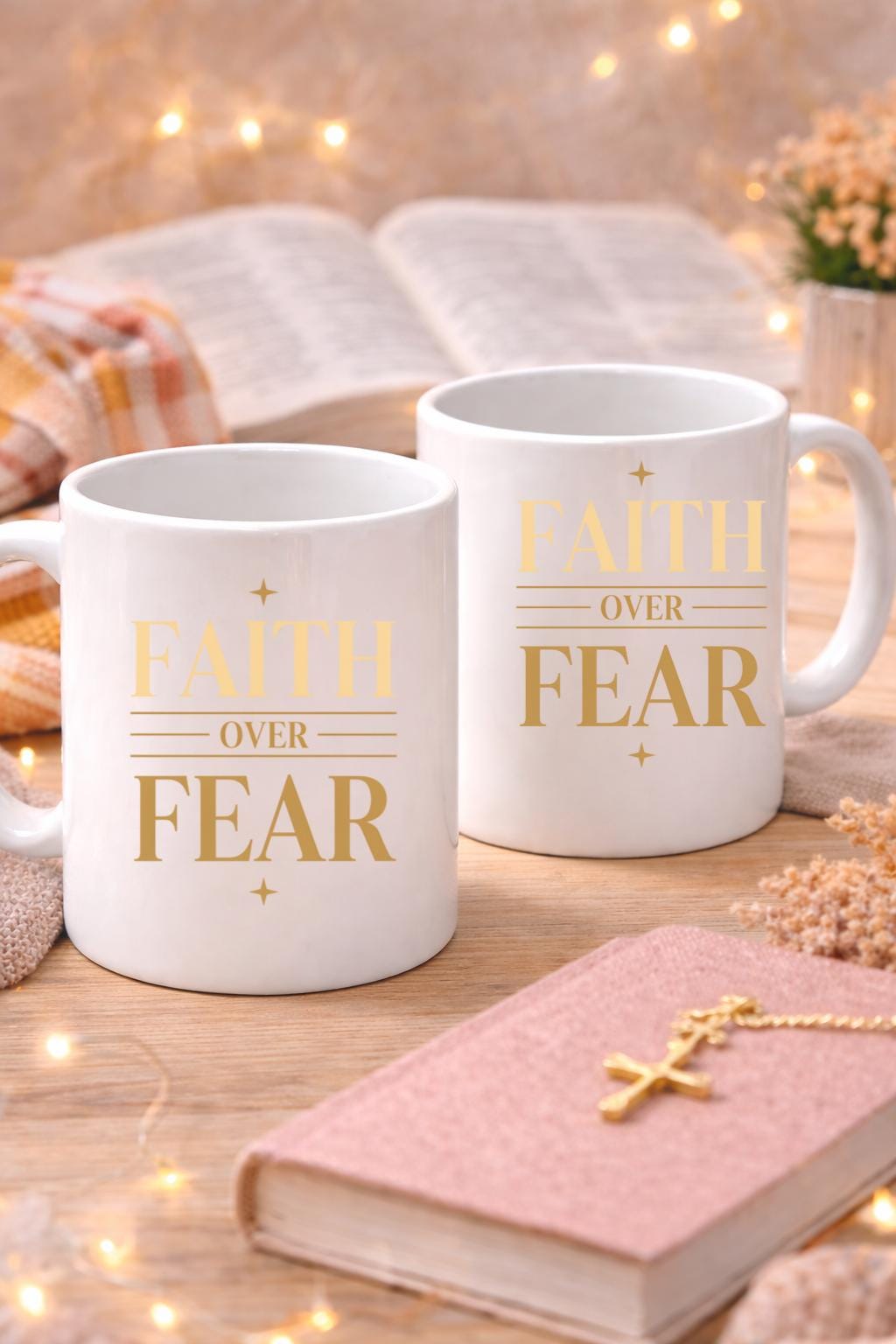 Faith Over Fear Mug – Christian Coffee Cup – Bible Verse Inspired Gift – Minimal Modern Faith Mug – 11oz 15oz Ceramic
