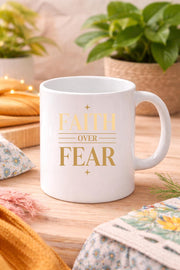 Faith Over Fear Mug – Christian Coffee Cup – Bible Verse Inspired Gift – Minimal Modern Faith Mug – 11oz 15oz Ceramic
