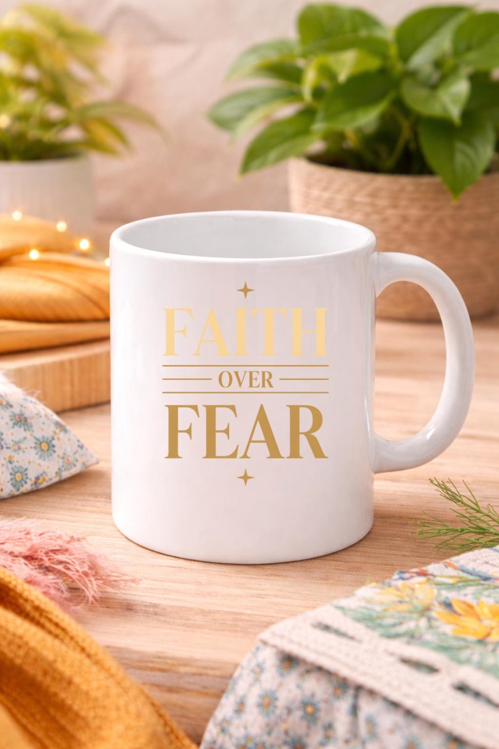 Faith Over Fear Mug – Christian Coffee Cup – Bible Verse Inspired Gift – Minimal Modern Faith Mug – 11oz 15oz Ceramic
