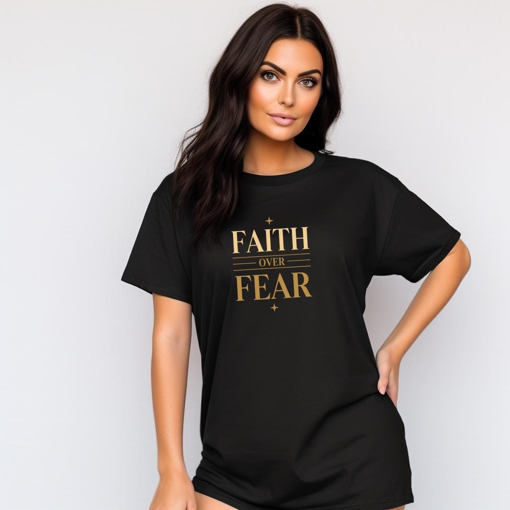 Faith Over Fear Shirt, Christian Graphic Tee, Minimalist Bible Verse Shirt, Modern Faith Apparel, Gold Christian Shirt
