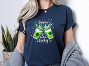 Sippin & Feelin Lucky Shirt, St Patricks Day Graphic Tee, Shamrock Drink Tee, Funny Irish Party Shirt