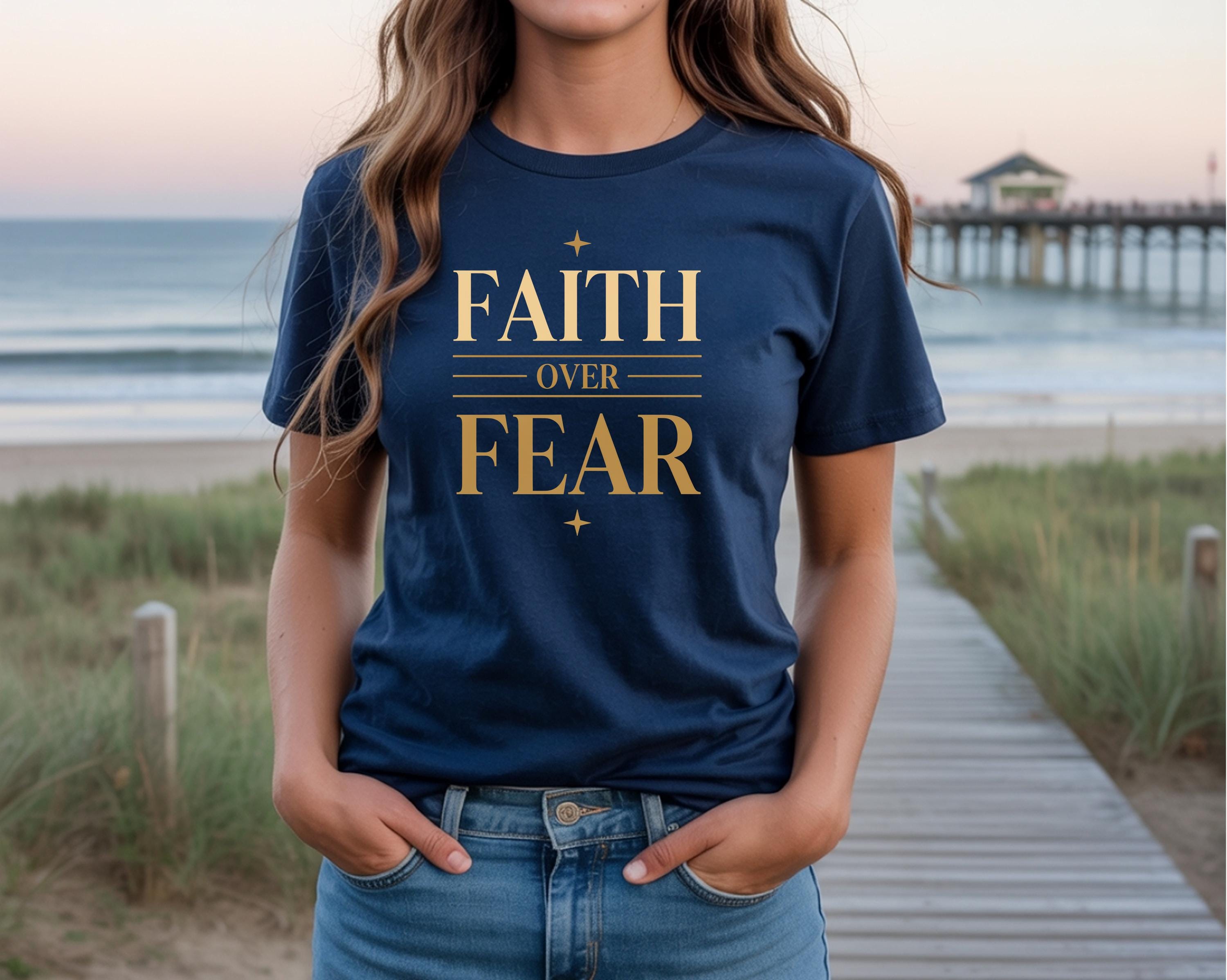 Faith Over Fear Shirt, Christian Graphic Tee, Minimalist Bible Verse Shirt, Modern Faith Apparel, Gold Christian Shirt