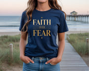 Faith Over Fear Shirt, Christian Graphic Tee, Minimalist Bible Verse Shirt, Modern Faith Apparel, Gold Christian Shirt