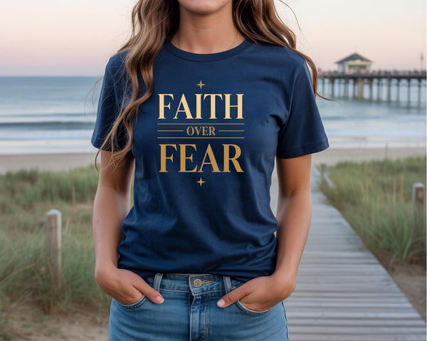 Faith Over Fear Shirt, Christian Graphic Tee, Minimalist Bible Verse Shirt, Modern Faith Apparel, Gold Christian Shirt