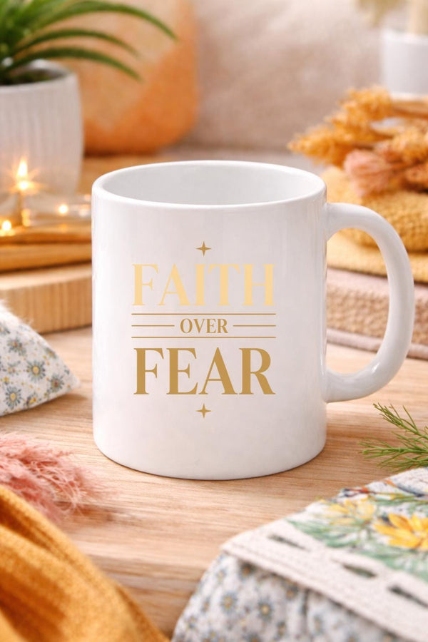 Faith Over Fear Mug – Christian Coffee Cup – Bible Verse Inspired Gift – Minimal Modern Faith Mug – 11oz 15oz Ceramic