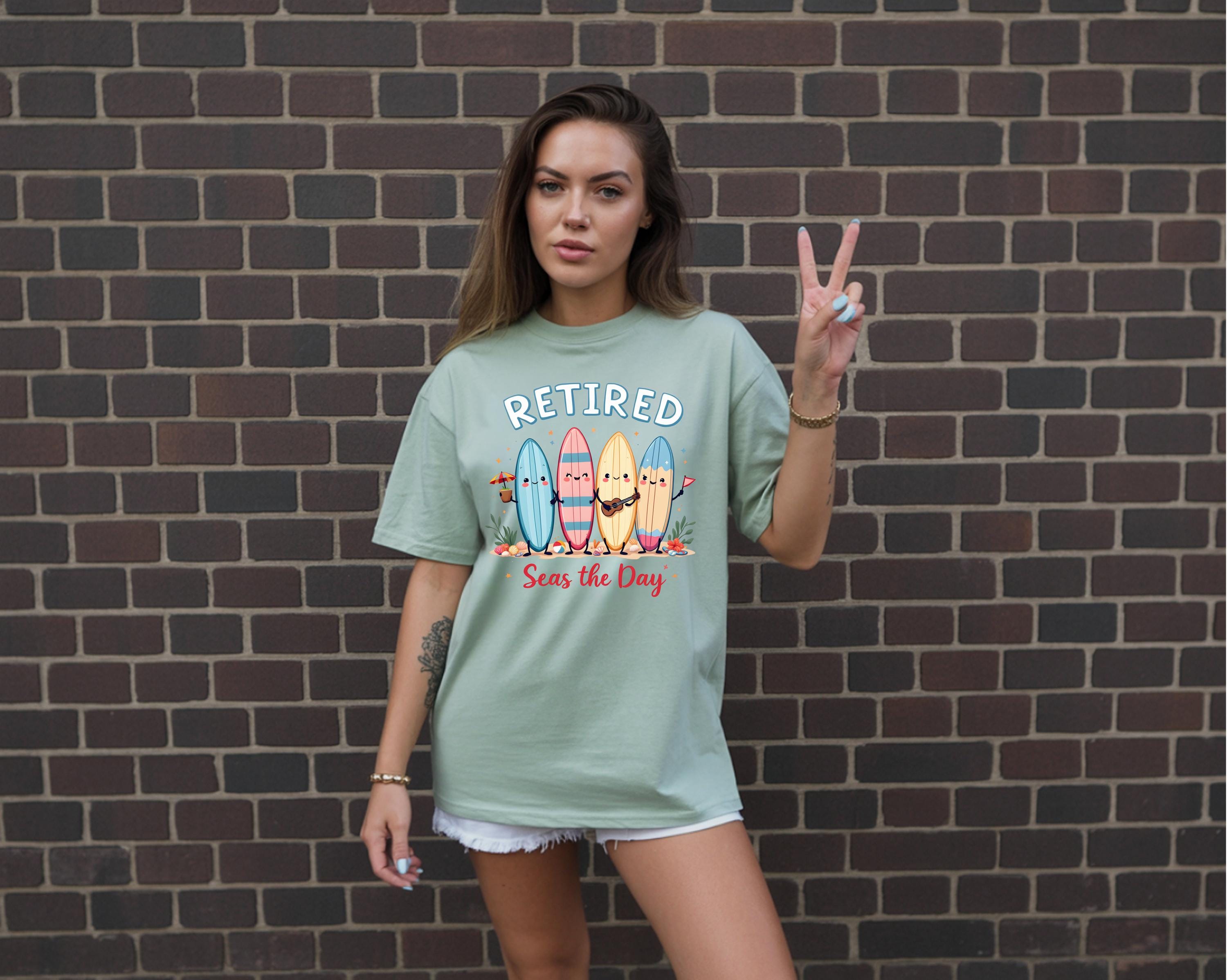 Retirement Shirt Comfort Colors 1717 | Retired Seas the Day Tee | Beach Retirement Gift | Funny Coastal Surfboard Shirt