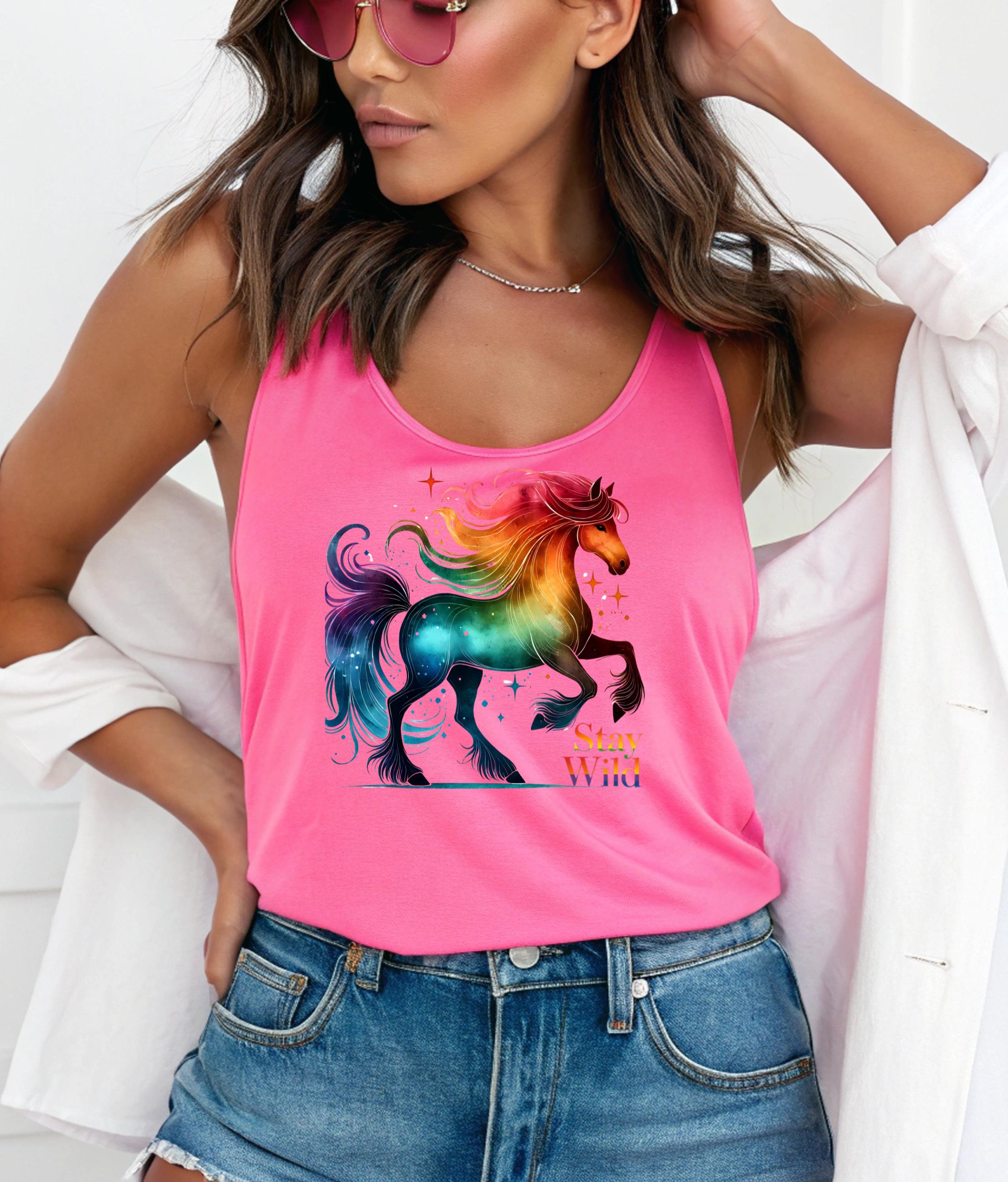 LGBTQ Pride Apparel, Funny Gift for Unicorn Lovers, Love is Love, Rainbow Stay Wild Tank Top Women's Racerback Tank, Pride Unicorn Shirt