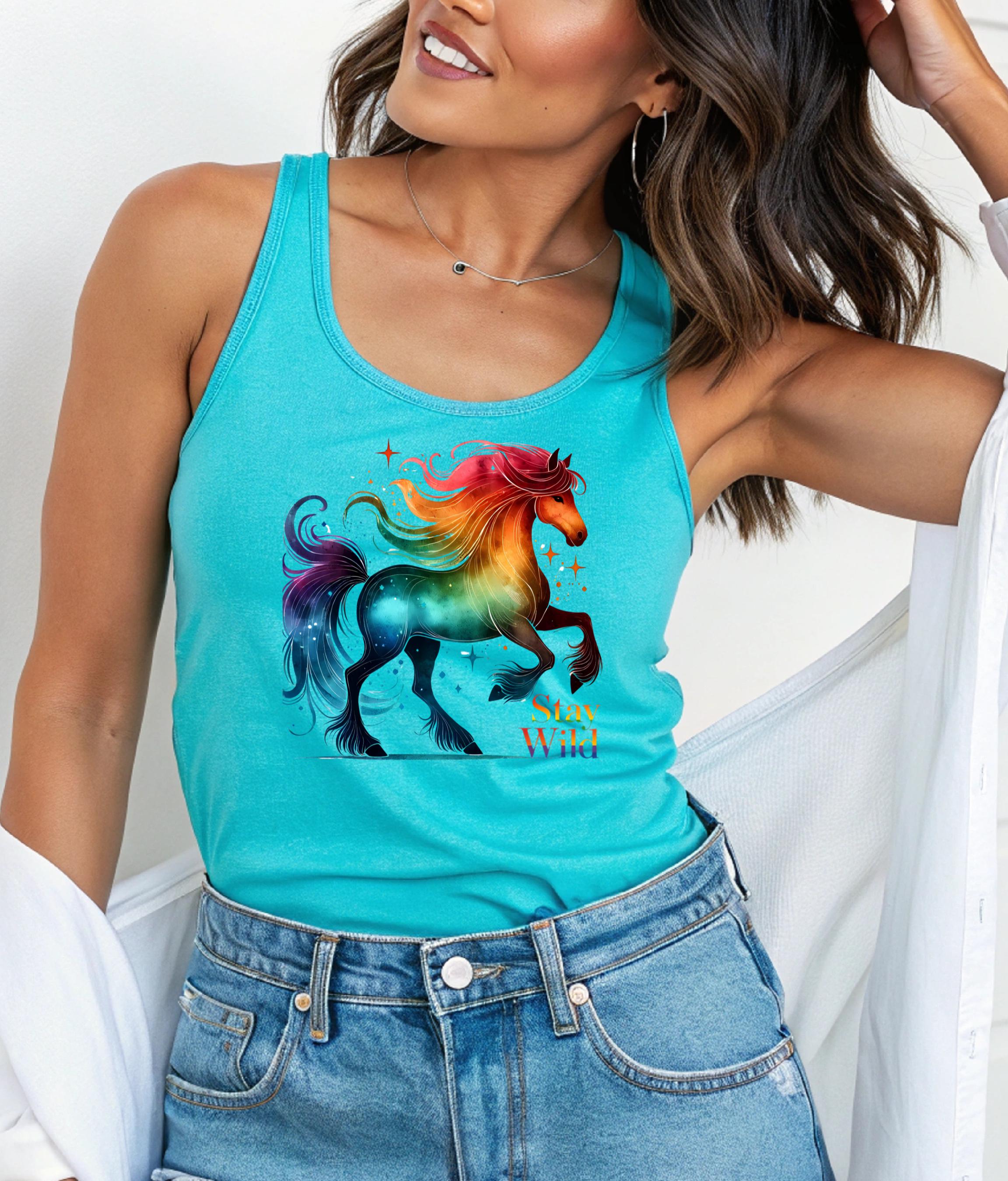 LGBTQ Pride Apparel, Funny Gift for Unicorn Lovers, Love is Love, Rainbow Stay Wild Tank Top Women's Racerback Tank, Pride Unicorn Shirt