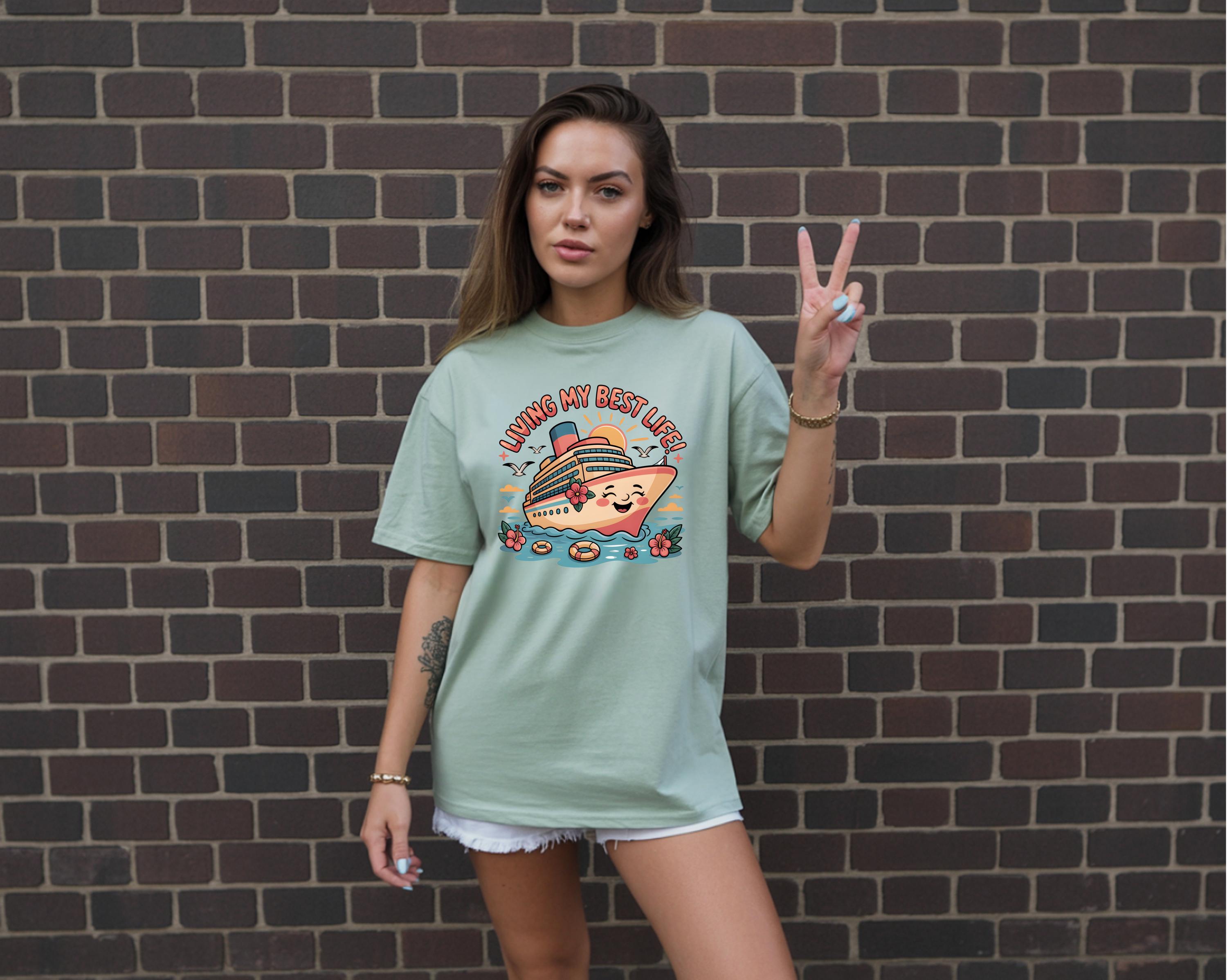Living My Best Life Cruise Shirt | Comfort Colors 1717 | Funny Vacation Tee | Cruise Ship Graphic | Tropical Travel Shirt