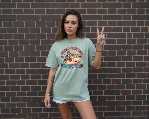 Living My Best Life Cruise Shirt | Comfort Colors 1717 | Funny Vacation Tee | Cruise Ship Graphic | Tropical Travel Shirt
