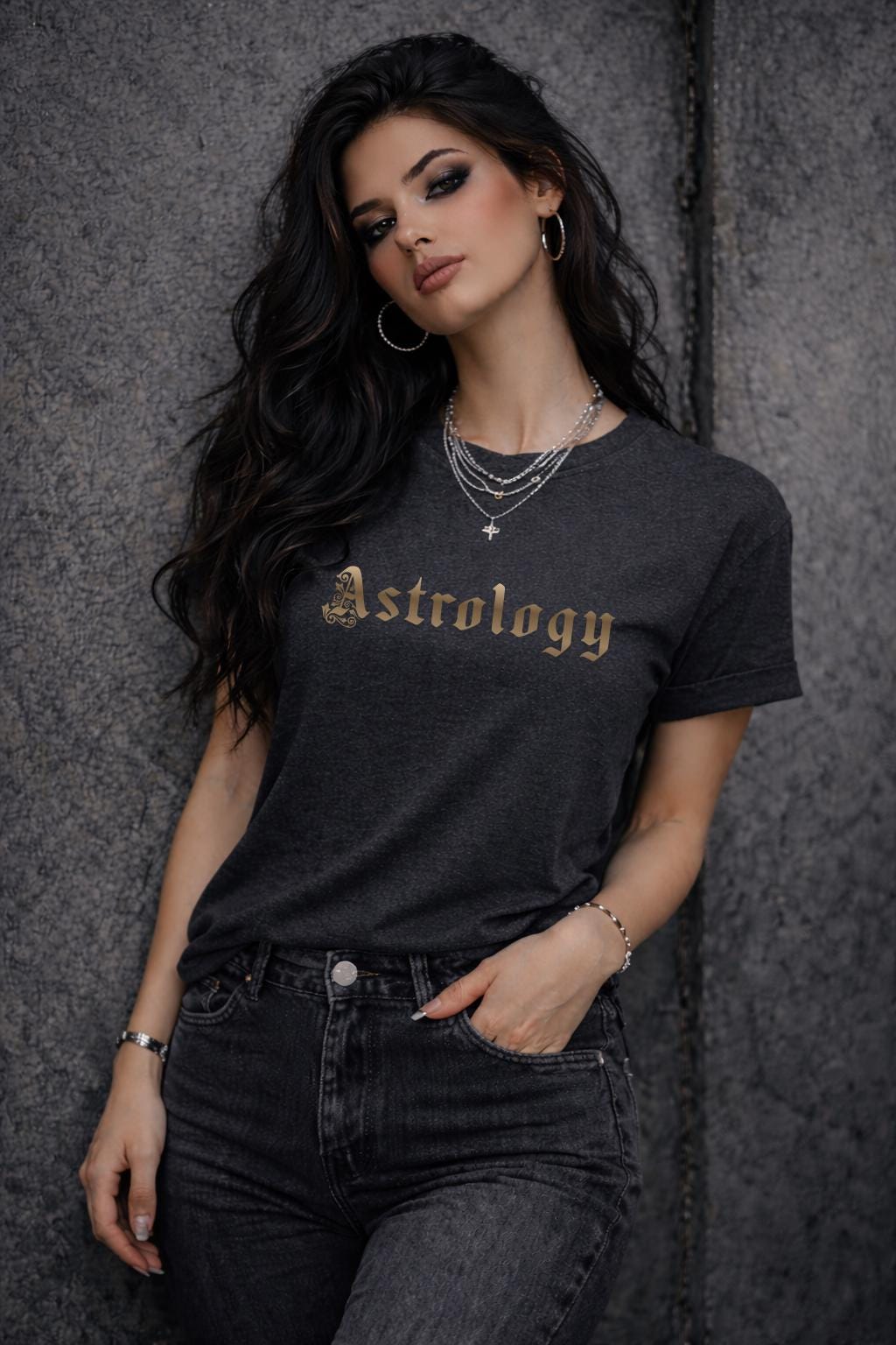 Astrology Shirt – Gothic Zodiac Tee – Dark Academia Aesthetic T-Shirt – Minimal Gold Celestial Graphic Top