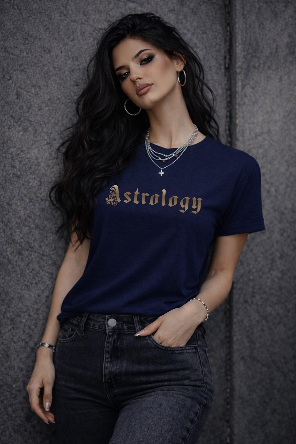 Astrology Shirt – Gothic Zodiac Tee – Dark Academia Aesthetic T-Shirt – Minimal Gold Celestial Graphic Top