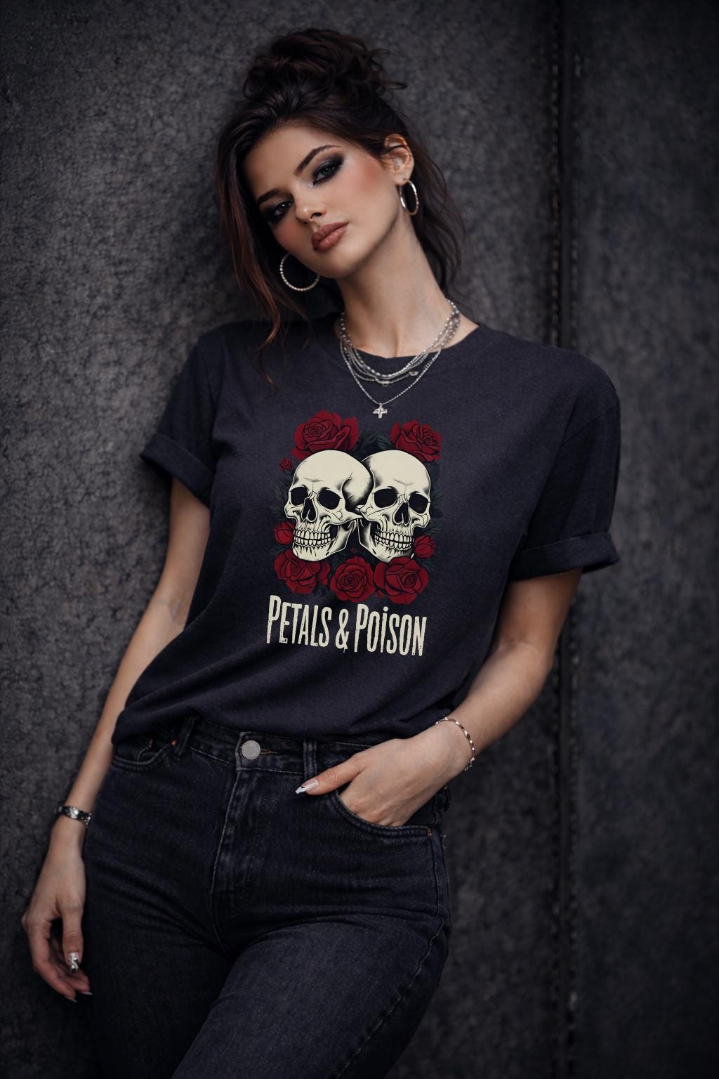 Petals & Poison Skull Shirt, Dark Romance Floral Graphic Tee, Moody Rose Aesthetic Top, Gothic Inspired Statement Shirt