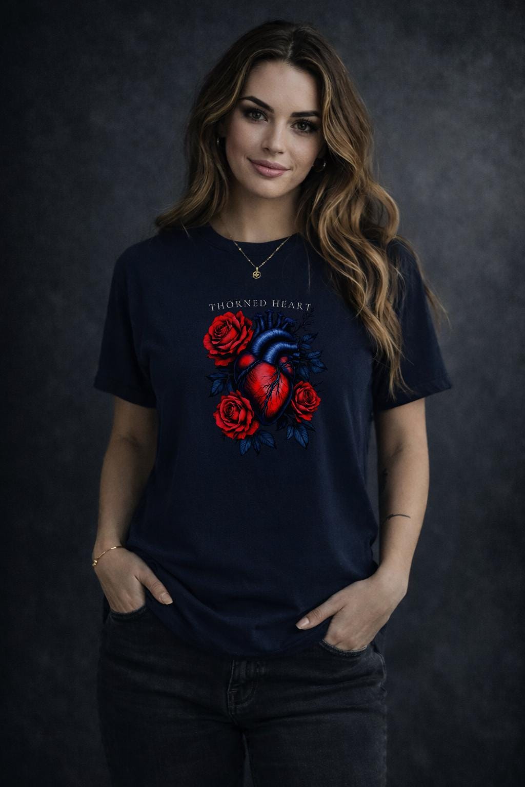 Thorned Heart Shirt, Dark Romance Anatomical Heart Tee, Gothic Rose Graphic Top, Moody Floral Aesthetic Shirt for Women