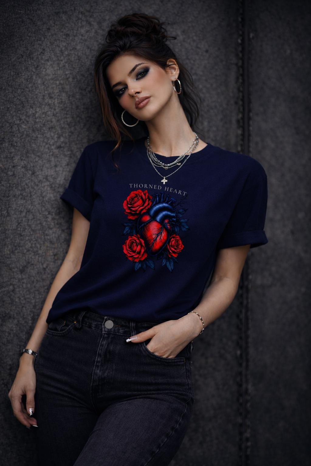 Thorned Heart Shirt, Dark Romance Anatomical Heart Tee, Gothic Rose Graphic Top, Moody Floral Aesthetic Shirt for Women