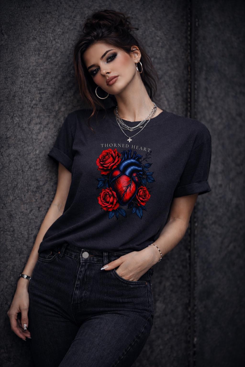 Thorned Heart Shirt, Dark Romance Anatomical Heart Tee, Gothic Rose Graphic Top, Moody Floral Aesthetic Shirt for Women