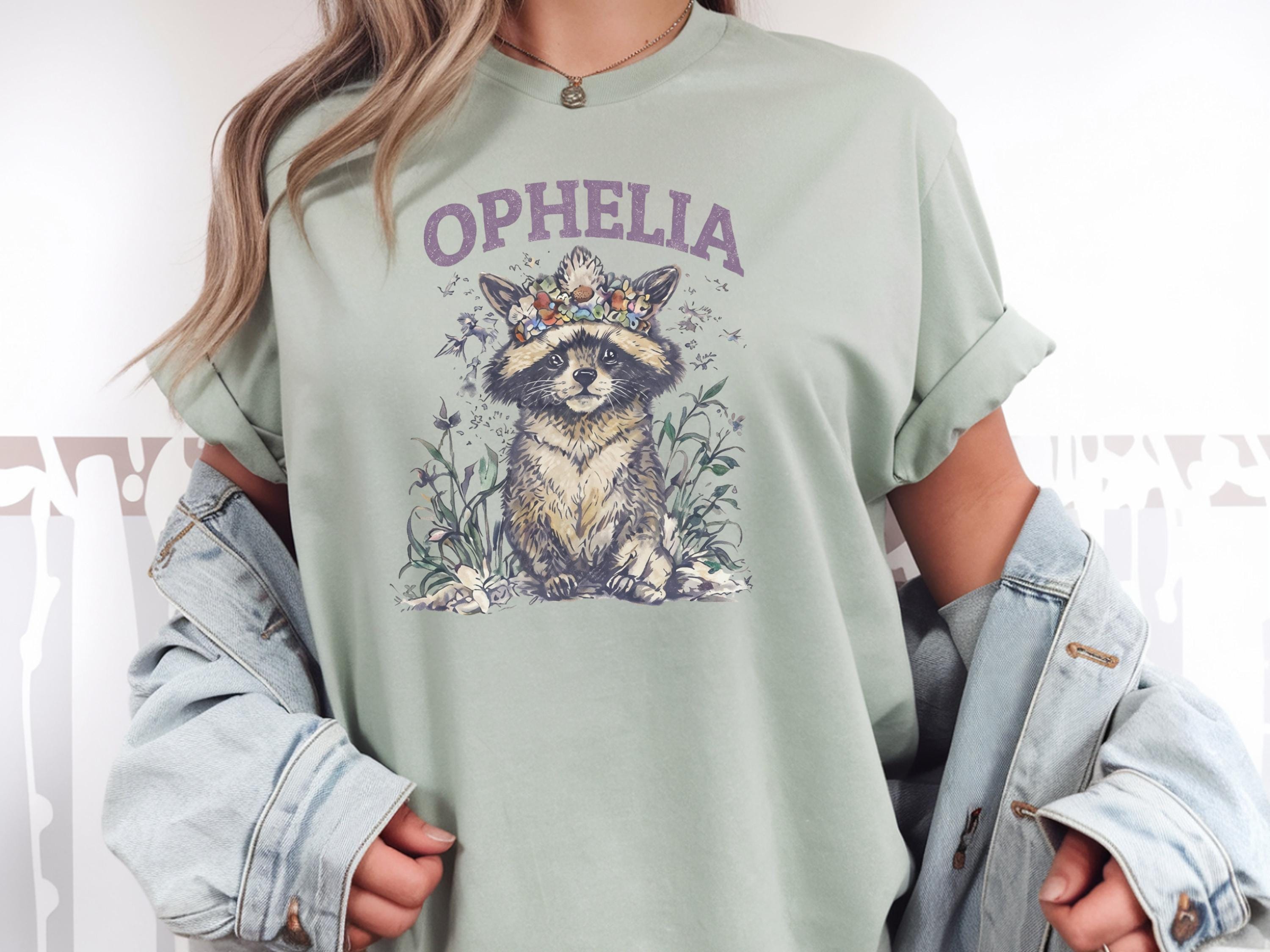 Ophelia Raccoon Shirt, Personalized Name Tee, Cottagecore Animal Graphic, Woodland Aesthetic Shirt, Cute Custom Gift