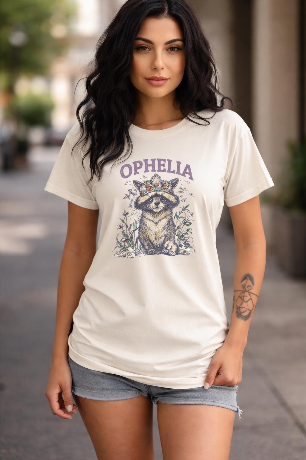 Ophelia Raccoon Shirt, Personalized Name Tee, Cottagecore Animal Graphic, Woodland Aesthetic Shirt, Cute Custom Gift