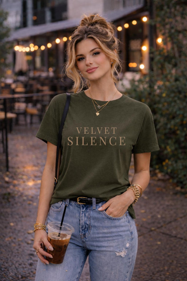 Velvet Silence Shirt, Minimalist Moody Aesthetic Tee, Dark Academia Typography Shirt, Quiet Luxury Graphic Tee, Unisex Relaxed Fit